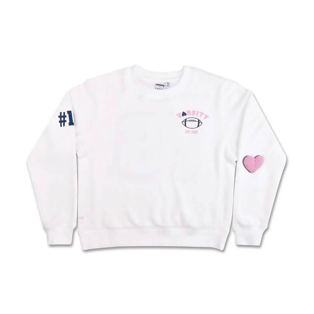 NEW ISCREAM kid's theme classic varsity sweatshirt in white